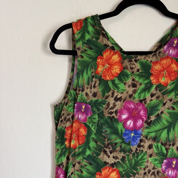 Notations Leopard Floral Tropical Tank Above Knee Shift Dress Vacation Resort M - Picture 3 of 9